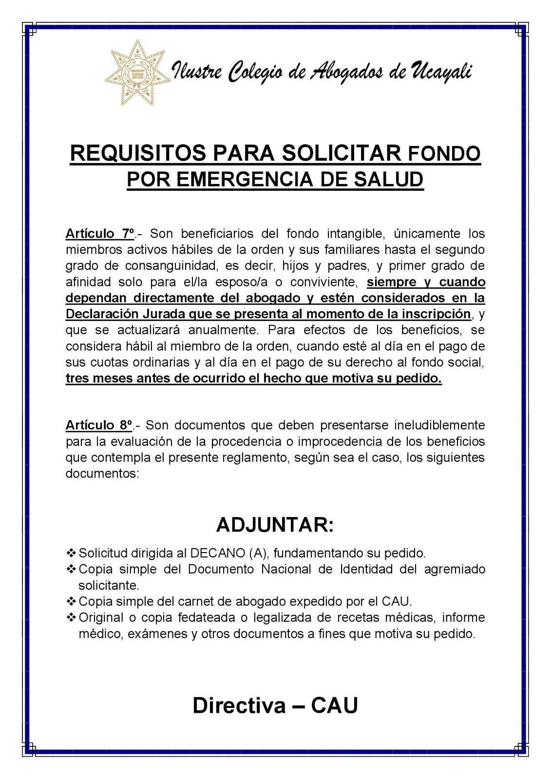 Documento original de requisitos para fondo por emergencia de salud