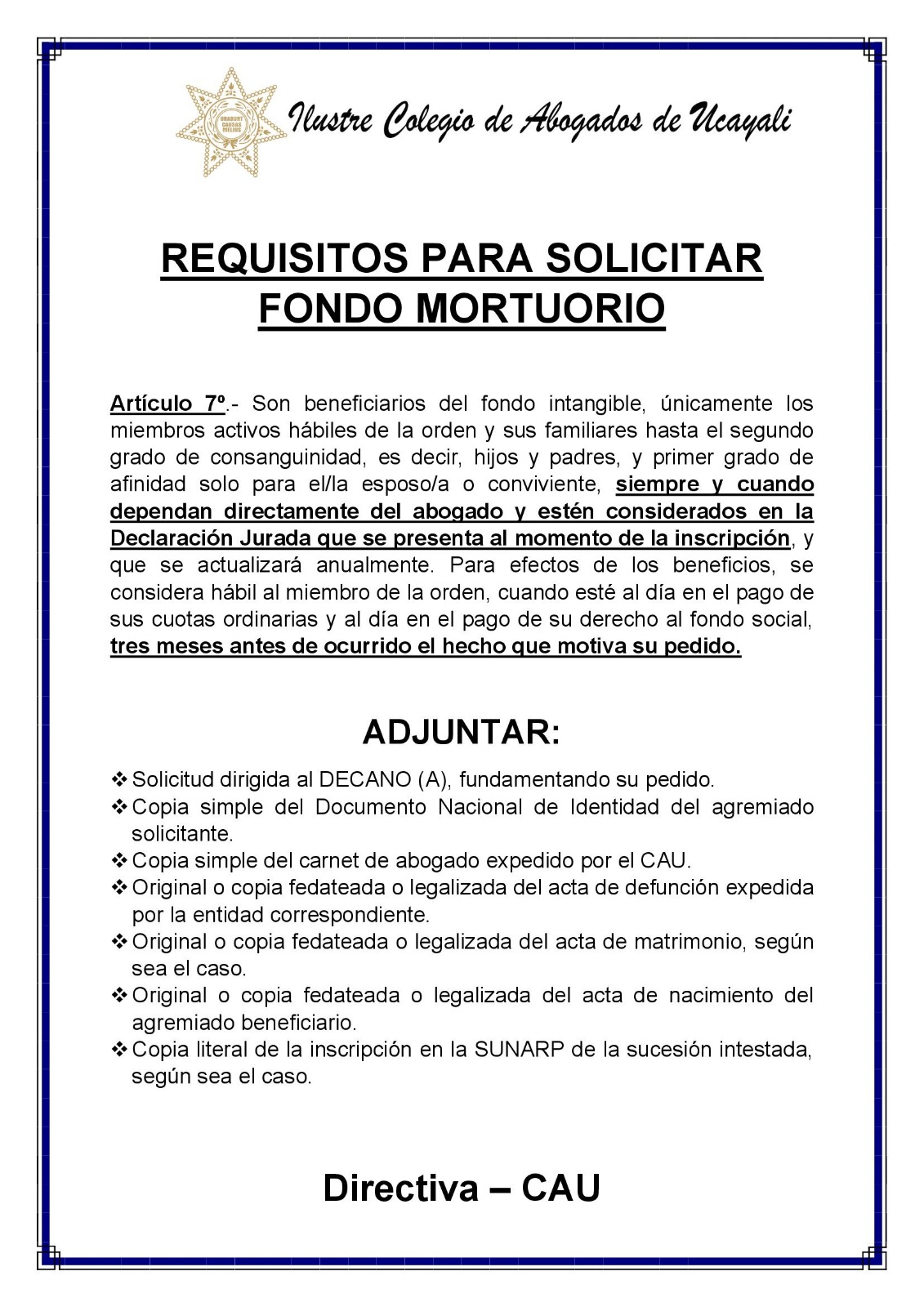 Documento original de requisitos para fondo mortuorio